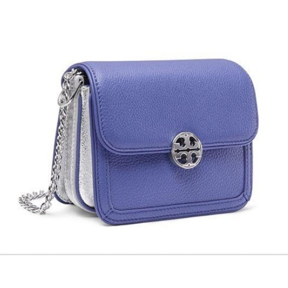 Tory Burch Handbags - Tory Burch Mini Crossbody Leather Bag Blue Silver